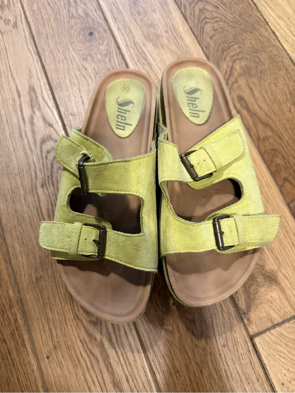 SHEIN Chartreuse Studded Platform Slide Sandals 10